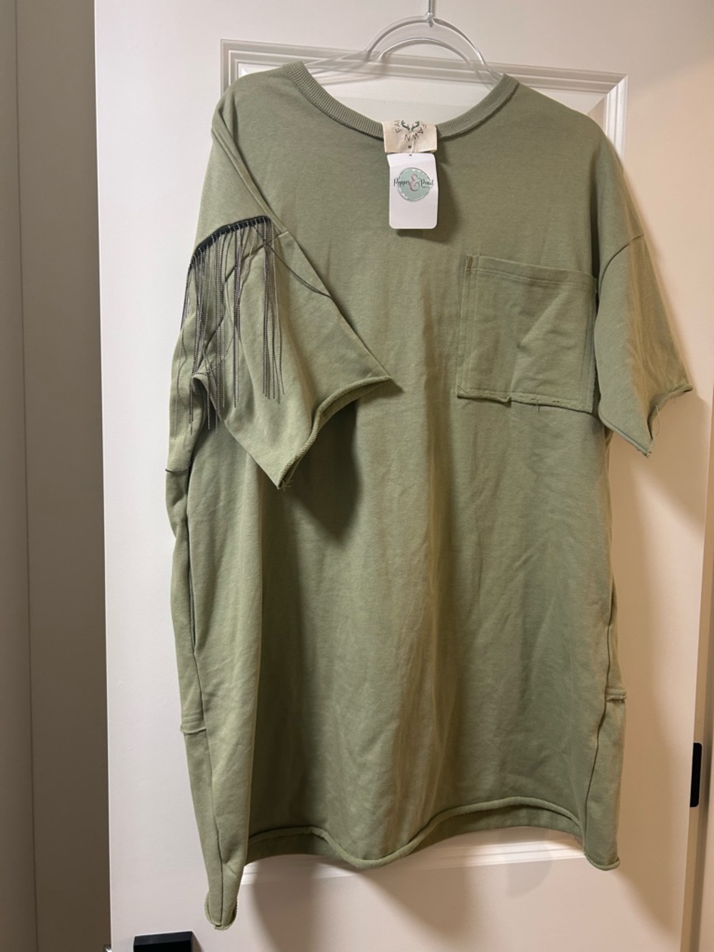 Womens Olive Green Tshirt Dress with Back Detail